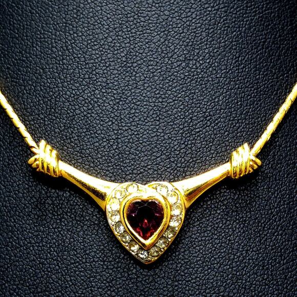 Vintage Monet Heart Necklace – Purple Crystal & Clear Rhinestones, 1980s - Picture 4 of 10